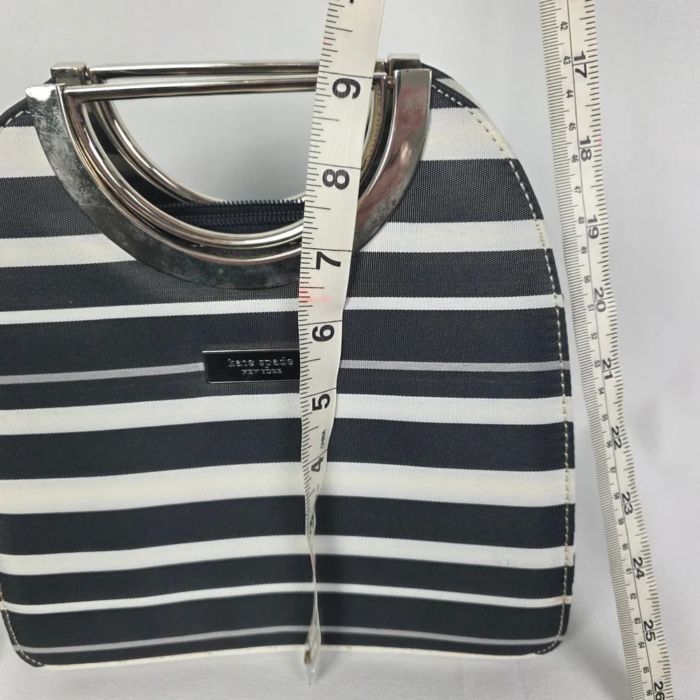 Kate Spade New York‎ Striped Canvas Handbag Black White Silver Metal Handle